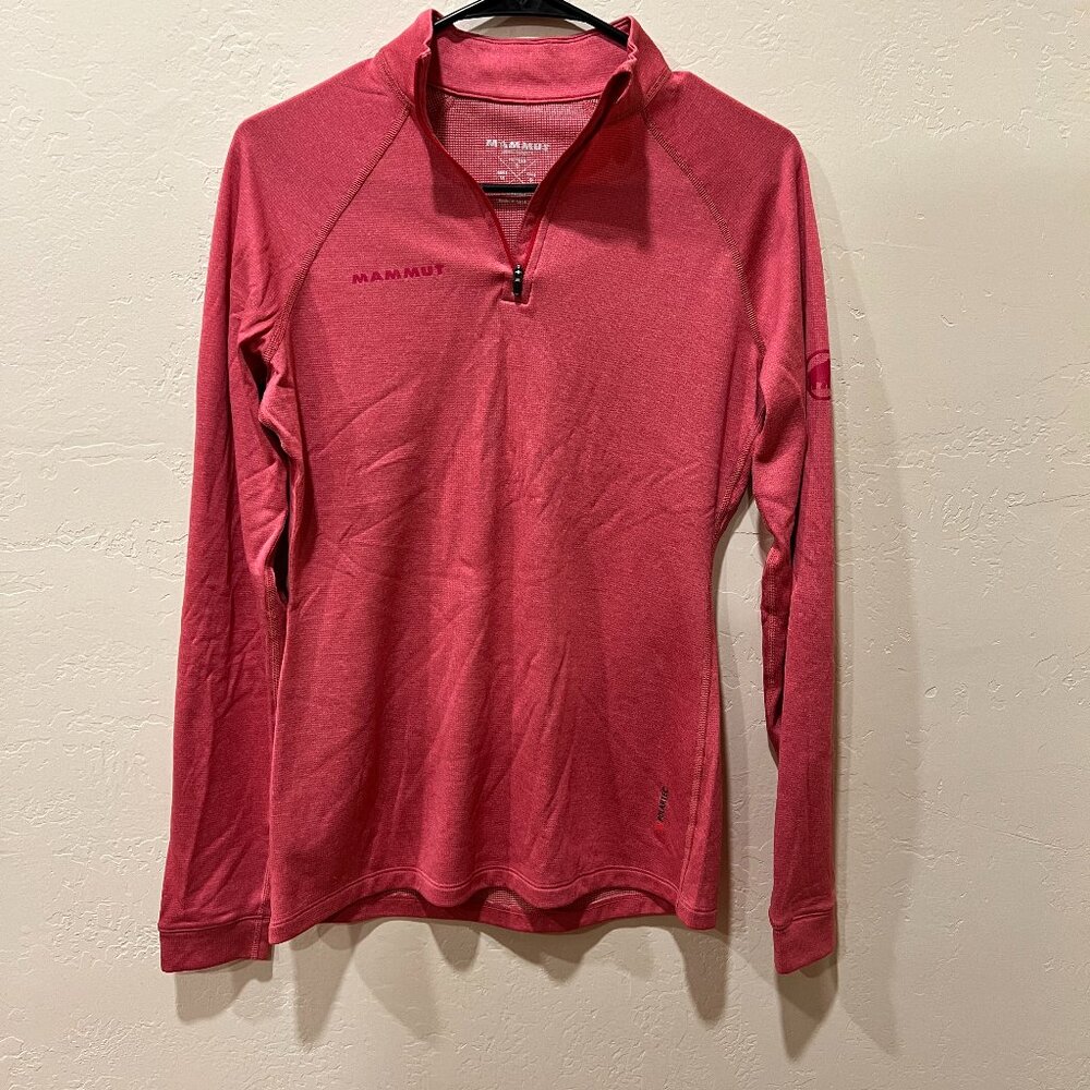 Mammut 1/4 Zip Polartec Wool Blend Long Sleeve Shirt- Pink, Size Small